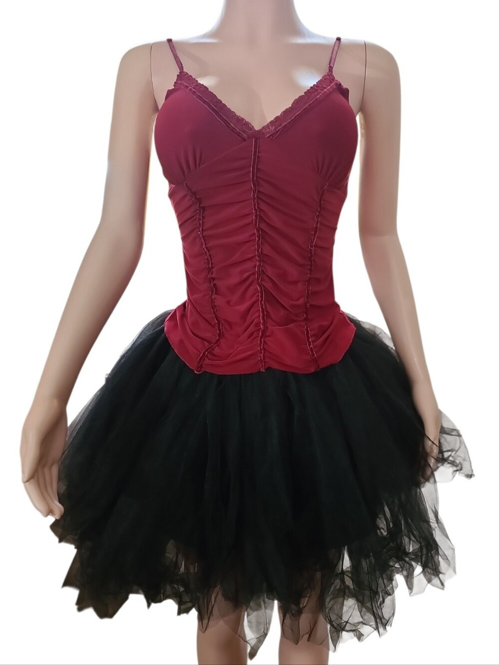 French Kiss Y2K Gothic Burgundy Cami Top & Black Tutu Skirt Set M